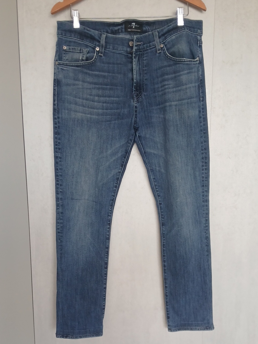 7 For All Mankind Men's Slim Straight Jeans in Medium Blue Wash